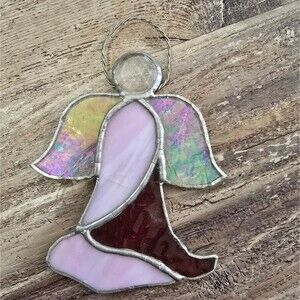 VINTAGE STAINED GLASS ANGEL Pink And Silver